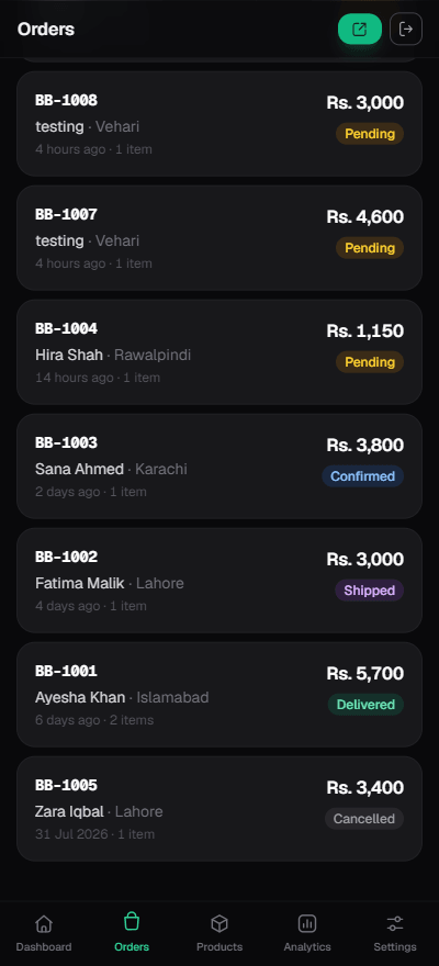 The Hattiify orders list on a phone